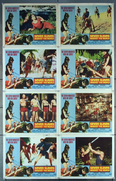 SEVEN SLAVES AGAINST THE WORLD (1965) 8392  Movie Posters  Lobby Card Set  Eight Individual Cards  Gordon Mitchell  Roger Browne  Michele Lupo Paramount Pictures Original U.S. Lobby Card Set   Eight individual 11x14 cards  Average Used Condition  Very Good