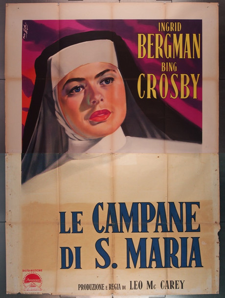 BELLS OF ST. MARY'S,THE (1945) 27742 Movie Poster  Ingrid Bergman  Bing Crosby  Leo McCarey RKO Original Italian 79x55 Poster   Folded  Very Good Condition  Art by Enzo Nistri