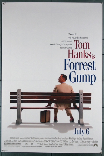 FORREST GUMP (1994) 6870  Movie Poster  Tom Hanks Sally Field  Gary Sinise  Robert Zemeckis Paramount Pictures Original U.S. Teaser or Advance One-Sheet  Rolled  27x41  Very Fine Condition