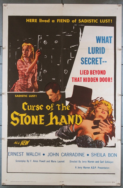 CURSE OF THE STONE HAND (1965) 3329 Movie Poster  Carl Schlieper  John Carradine  Jerry Warren ADP Original U.S. One-Sheet Poster (27x41) Folded  Very Fine