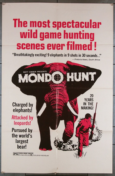 MONDO HUNT  (1970) 3330 Movie Poster (25x38) Matt Cimber New World Studio Original 25x38 Poster  Folded  Very Good Condition