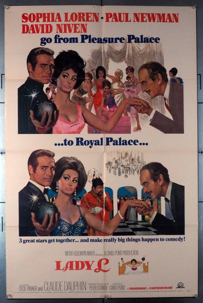 LADY L (1965) 4136   Sophia Loren  Paul Newman  David Niven  Movie Poster Original U.S. One-Sheet Poster (27x41) Folded  Style A  Very Fine