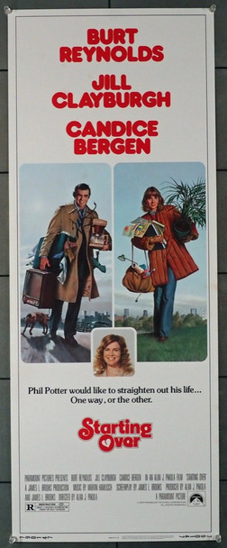 STARTING OVER (1979) 12236 Movide Poster  Burt Reynolds  Jill Clayburgh  Candice Bergen  Alan J. Pakula Original U.S. Insert Poster (14x36)  Rolled  Fine Plus Condition