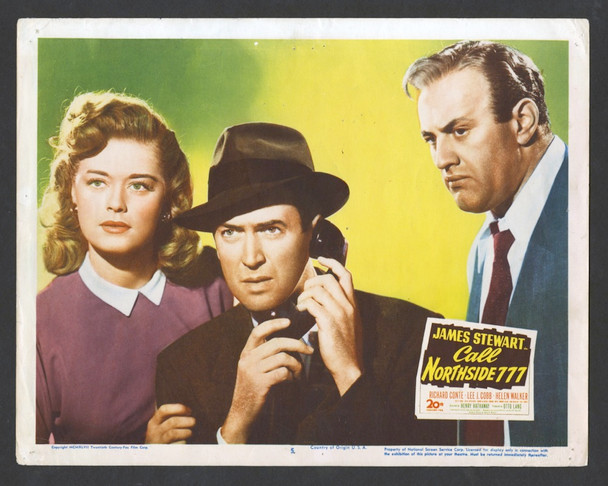 CALL NORTHSIDE 777 (1948) 4367   James Stewart  Lobby Cards  Six Cards Original U.S. Scene Lobby Cards  Six Individual Cards  Very Good Plus to Fine Condition