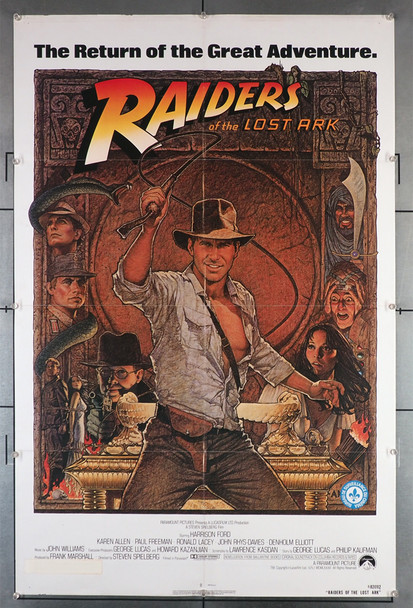 RAIDERS OF THE LOST ARK (1981) 29285  Harrison Ford  Classic Film Poster with art by Richard Amsel Original U.S. One-Sheet Poster (27x41) Folded  1982 Poster  Fine Plus Condition