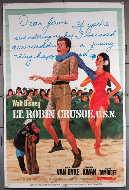 LT. ROBIN CRUSOE U.S.N. (1966) 11327  Dick Van Dyke  Nancy Kwan  Movie Poster Original U.S. One-Sheet Poster (27x41) Folded  Very Good Average Used Condition