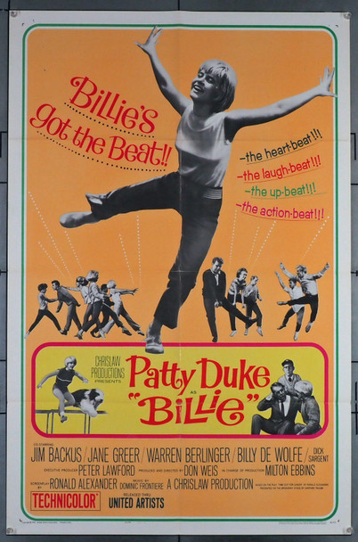 BILLIE (1965) Original One-Sheet (27x41)  Patty Duke Movie Poster United Artists One-Sheet Poster style A  (27x41) Folded  Fine Plus Condition