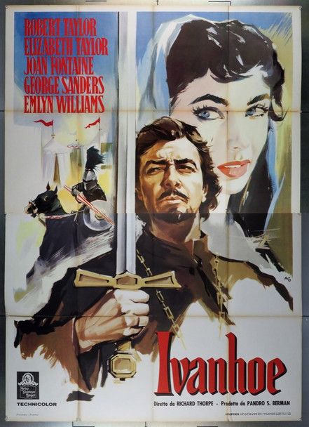 IVANHOE (1952) 27964  Robert Taylor  Elizabeth Taylor Movie Poster  Art by Silvano 'Nano' Campeggi Original Italian 4 Fogli Poster (55x79).  Re-release of 1955  Folded.  Fine Condition.