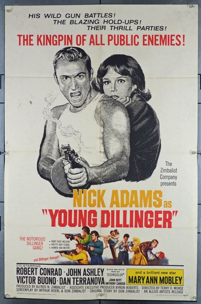 YOUNG DILLINGER (1965) 3818  Nick Adams   Mary Ann Mobley  Movie Poster Original Allied Artists One Sheet Poster (27x41).  Folded.  Very Good Condition.