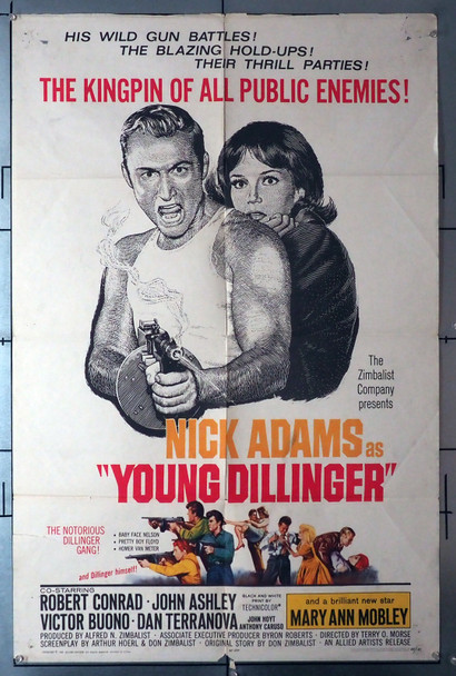 YOUNG DILLINGER (1965) 3818  Nick Adams   Mary Ann Mobley  Movie Poster Original Allied Artists One Sheet Poster (27x41).  Folded.  Fair Condition