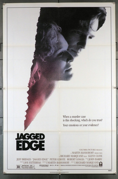 JAGGED EDGE (1985) 2775 Movie Poster (27x41) Jeff Bridges   Glenn Close   Peter Coyote   Richard Marquand Original U.S. One-Sheet Poster (27x41)  Folded   Very Good Plus Condition