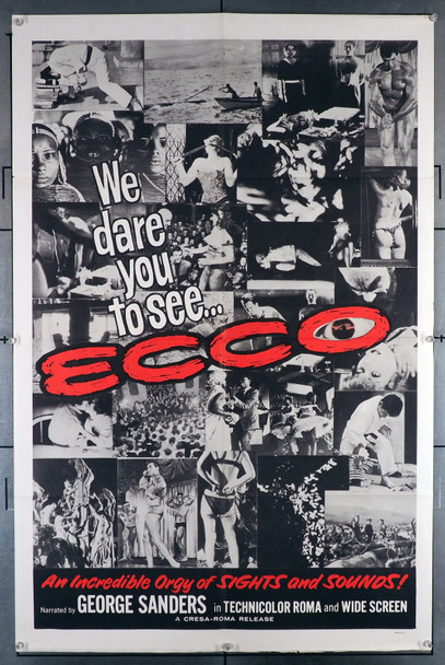 ECCO (1963) 4145  (IL MONDE DI NOTTE NUMERO 3)  Exploitation Travelogue Movie Poster Julia Films One Sheet Poster (27x41).   Folded.   Very Fine.