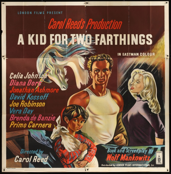 KID FOR TWO FARTHINGS, A (1956) 21371  Stone Lithograph from UK  Sir Carol Reed Original London Films International British Six Sheet Poster (77x79). Stone Lithograph. Folded. Very Good To Fine.