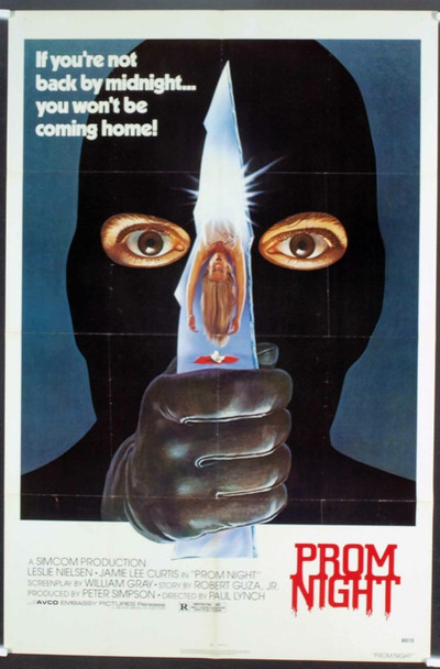 PROM NIGHT (1980) 10483  Jaime Lee Curtis  Leslie Nielsen  Anne-Marie Martin  Casey Stevens   Art by Macario Gomez Quibus Original AVO Embassy Pictures One Sheet Poster (27x41).  Fine Plus Condition