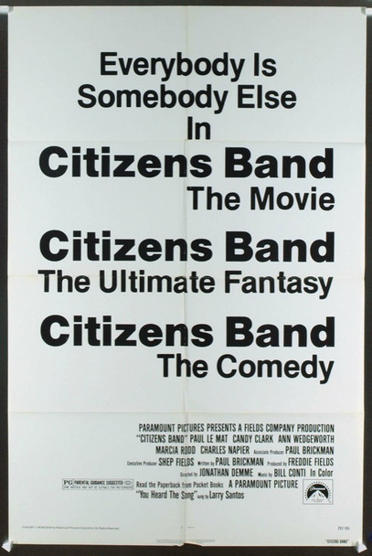 CITIZENS BAND (1977) 11763  Movie Poster  27x41  Folded  Paul Le Mat  Candy Clark  Jonathan Demme Original Paramount Pictures Advance One Sheet Poster (27x41) (Alternate Title: CITIZEN'S BAND). Folded. Very Good Condition.