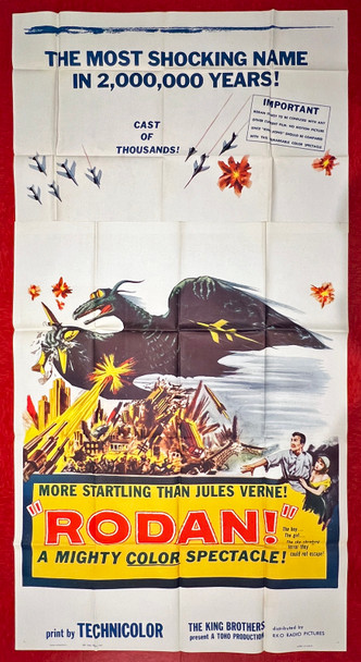 RODAN (1958) 9468  Movie Poster  (41x81) Movie Poster   Original RKO Pictures Three Sheet Poster (27x41). Very Fine Plus Condition  Ishiro Hondo