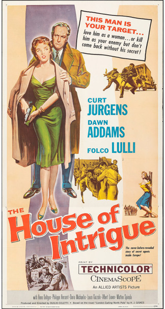 LONDRA CHIAMA POLO NORD (1956) 13111  aka HOUSE OF INTRIGUE Movie Poster  Curt Jurgens  Dawn Addams Original U.S. Three-Sheet Poster (41x81) Folded  Theater-Used  Average Used Condition