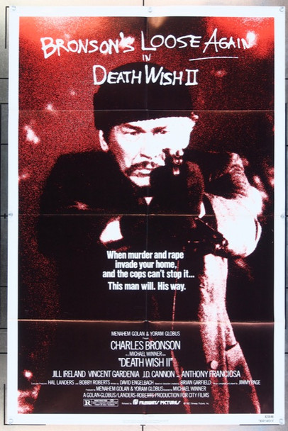 DEATH WISH II (1981) 2687  Movie Poster  (27x41) Charles Bronson  Jill Ireland  Vincent Gardenia  Anthony Franciosa   Michael Winner Columbia Pictures Original One-Sheet Poster (27x41) Folded  Very Fine