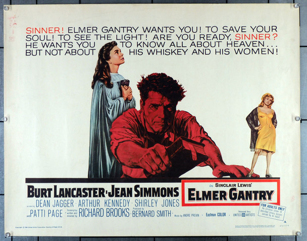 ELMER GANTRY (1960) M29816  Movie Poster  (22x28)  Burt Lancaster  Jean Simmons   Shirley Jones   Richard Brooks   Original U.S. Half-Sheet Poster (22x28) Rolled  Fine Condition