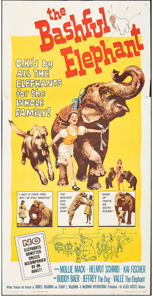 BASHFUL ELEPHANT, THE (1962) 13075  Movie Poster (41x81) Helmut Schmid  Dorrell McGowan  Stuart McGowan	 Original U.S. Three-Sheet Poster (41x81) Folded  Theater-Used Average Condition