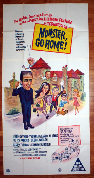 MUNSTER, GO HOME (1966) 29936  Movie Poster  Austrailian 39x79  Fred Gwynne  Yvonne DeCarlo  Al Lewis  Debbie Watson  Butch Patrick  Terry-Thomas  Hermione Gingold  Earl Bellamy Original Australian Three-Sheet Poster (39x79)  Very Fine Plus Condition