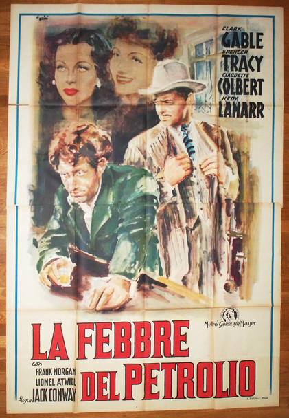 BOOM TOWN (1940) 30001 Italian Movie Poster (79x55)  Clark Gable  Spencer Tracy  Claudette Colbert  Hedy Lamarr  Jack Conway   Art by Ercole Brini Original Italian Four-Foglio Movie Poster (79x55)  Folded  Very Good Plus Condition