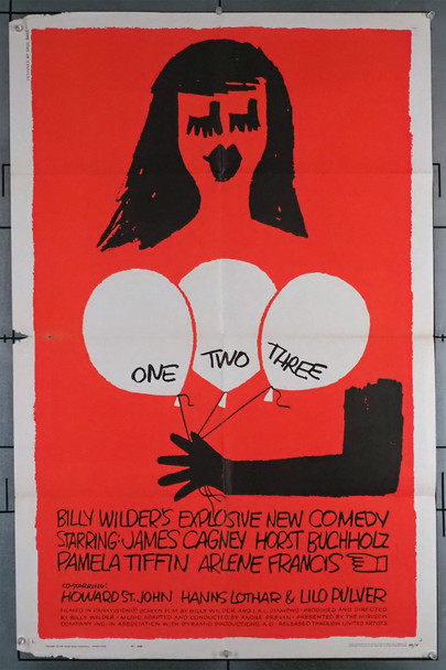 ONE, TWO, THREE (1961) 9322  Movie Poster (27x41)  James Cagney  Horst Bucholz  Liselotte Pulver  Pamela Tiffin  Arlene Francis  Billy Wilder   Art by Saul Bass Original U.S. One-Sheet Poster (27x41)  Folded  Very Good Condition