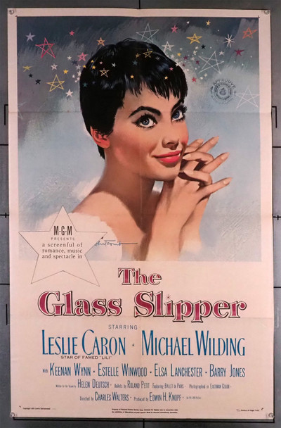 GLASS SLIPPER, THE (1955) 15080  Movie Poster (27x41) Leslie Caron  Michael Wilding  Keenan Wynn  Estelle Winwood  Elsa Lanchester   Charles Walters Original U.S. One-Sheet Poster (27x41) Folded  Fine Plus Condition