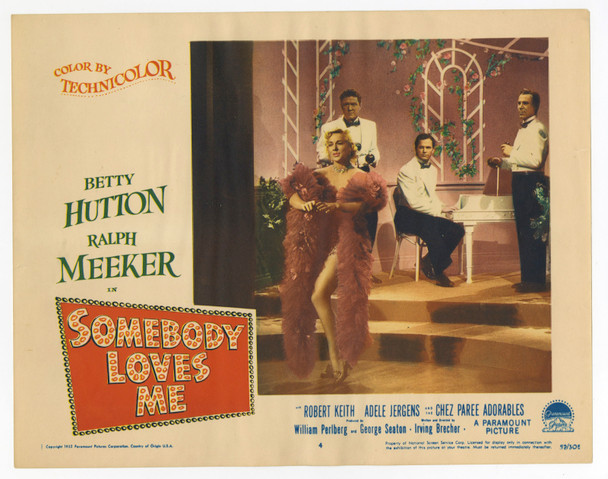 SOMEBODY LOVES ME (1952) 9552  Movie Poster  Scene Lobby Card  Betty Hutton  Ralph Meeker  Chez Paree Adorables  Irving Brecher Original U.S. Scene Lobby Card (11x14)  Very Good Plus to Fine Condition
