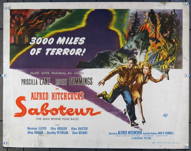 SABOTEUR (1942) 25933  Movie Poster (22x28) Robert Cummings  Priscilla Lane  Alma Kruger  Otto Kruger  Alfred Hitchcock Original U.S. Half-Sheet Poster (22x28) Theater-Used  Very Good Condition