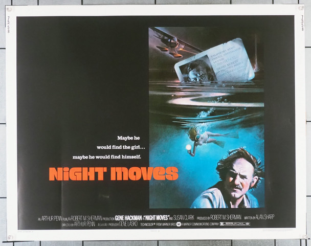 NIGHT MOVES (1975) 30746  Movie Poster (22x28)  Arthur Penn  Gene Hackman   Melanie Griffith  Arthur Penn Original Warner Brothers Half-Sheet Poster (22x28).  Rolled  Fine Condition.