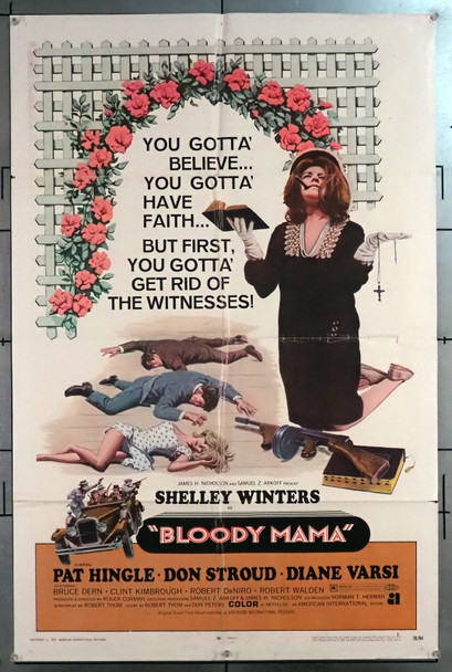 BLOODY MAMA (1970) 30847 Movie Poster (27x41)  Shelley Winters  Bruce Dern  Robert DeNiro  Pat Hingle  Diane Varsi  Don Stroud  Roger Corman Original U.S. One-Sheet Poster (27x41) Folded  Theater Used  Good Condition