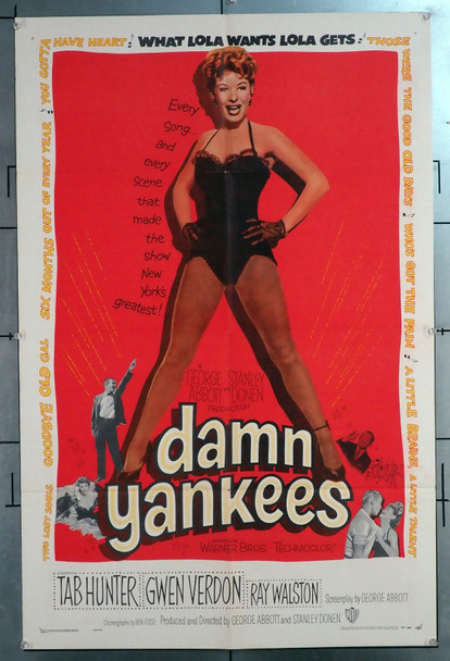 DAMN YANKEES (1958) 30854 Movie Poster  Gwen Verdon  Tab Hunter  Ray Walston  George Abbott  Stanley Donen Original U.S. One-Sheet Poster (27x41) Folded  Fine Plus