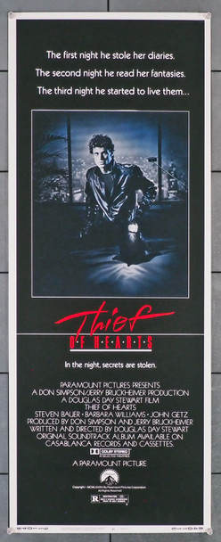 THIEF OF HEARTS (1984) 30732  BARBARA WILLIAMS   STEVEN BAUER Original Paramount Pictures Insert Poster (14x36).  Rolled. Fine Condition.