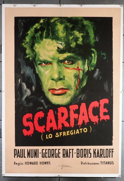 SCARFACE (1932) 30965  Movie Poster (28x40)  Italian One-Sheet  Re-release of 1949  Art of Paul Muni by Renaldo Geleng Original Italian 28x40 Movie Poster  Linen-Backed