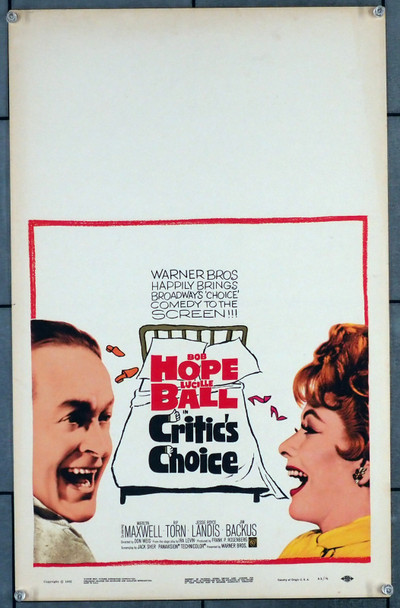 CRITIC'S CHOICE (1963) 31109 Movie Poster (14x22) Bob Hope  Lucille Ball  Don Weis Original U.S. Window Card (14x22) Never Folded  Fine Condition