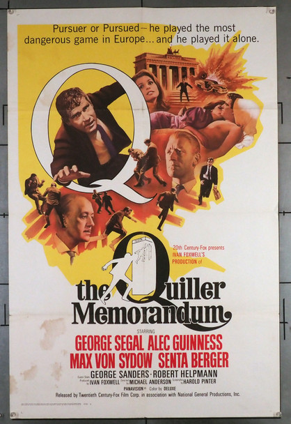 QUILLER MEMORANDUM, THE (1967) 11418 Movie Poster (27x41) Alec Guinness  George Segal  Max Von Sydow  Senta Berger  Michael Anderson Original U.S. One-Sheet Poster (27x41)  Folded  Average Used Condition
