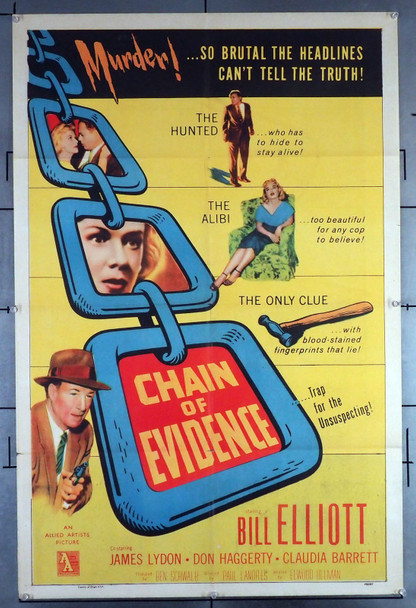 CHAIN OF EVIDENCE (1957) 9585 Movie Poster  Don Haggerty  Claudia Barrett  Bill Elliott  Timothy Carey  Paul Landres Original U.S. One-Sheet Poster (27x41)  Folded  Very Good Plus