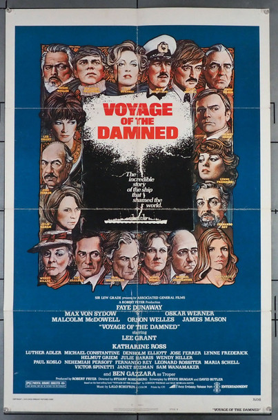 VOYAGE OF THE DAMNED (1976) 8258 Movie Poster (27x41) Faye Dunaway  James Mason  Orson Welles  Malcolm McDowell  Max Von Sydow  Oscar Werner  Michael Constantine  Denholm Elliot  Stuart Rosenberg Original U.S. One-Sheet Poster (27x41) Folded  Very Good Plus to Fine