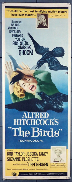 BIRDS, THE (1963) 31855 Movie Poster Tippi Hedren  Alfred Hitchcock Original U.S. Insert Poster (14x36)  Never Folded  Very Fine Condition