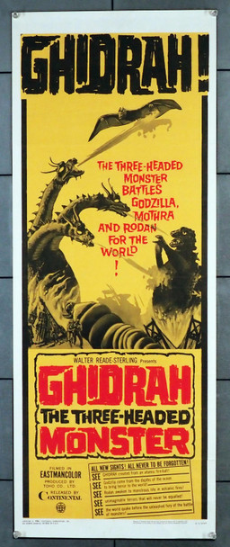 GHIDRAH: THE THREE-HEADED MONSTER (1964) 31856 Movie Poster  (14x36)  Ishiro Honda Original U.S. Insert Poster (14x36)  Fine Plus Condition
