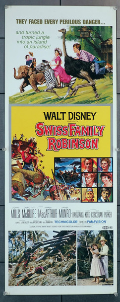 SWISS FAMILY ROBINSON (1960) 29914  Movie Poster (14x36) John Mills  Dorothy McGuire  Tommy Kirk  James MacArthur  Kevin corcoran  Janet Munro  Sessue Hayakawa  Ken Annakin  Art by Paul Wenzel Original U.S. Insert Poster (14x36) Rolled Never Folded  Very Fine Condition