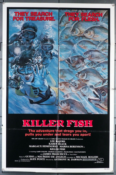 KILLER FISH (1979) 31874 Movie Poster  Lee Majors  Karen Black  Margaux Hemingway  Antonio Margheriti Original U.S. One-Sheet Poster (27x41) Folded  Average Used Condition KILLER FISH (1979) 31874 Movie Poster  Lee Majors  Karen Black  Margaux Hemingway  Antonio Margheriti Original U.S. One-Sheet Poster (27x41) Folded  Average Used Condition