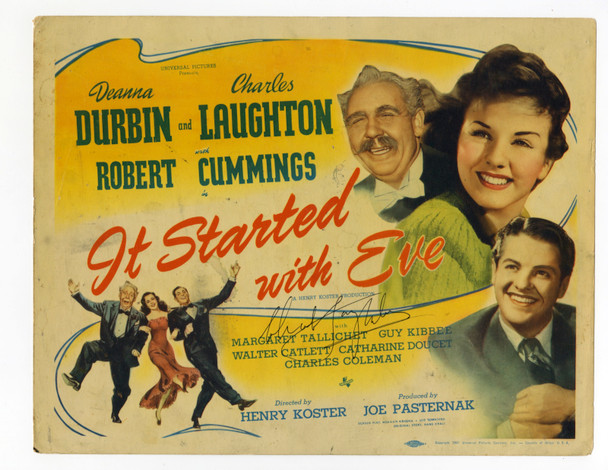 IT STARTED WITH EVE (1941) 31762 Movie Poster  Title Lobby Card  Autographed by Charles Laughton Original U.S. Title Lobby Card (11x14)  Very Good Plus Condition