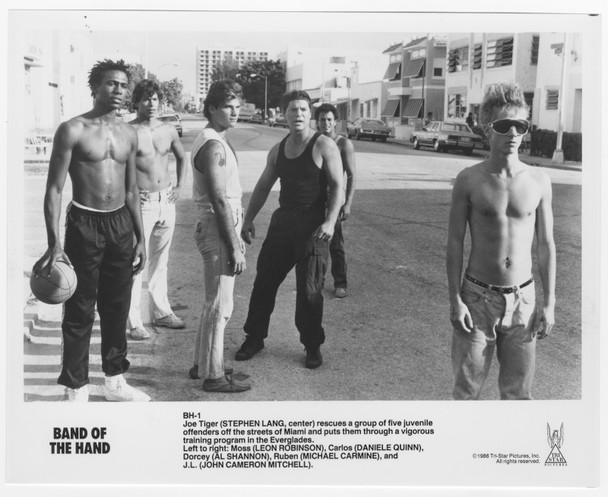 BAND OF THE HAND (1986) 31998  Presskit with Three Photos	 Original U.S. Press Kit  Contains three 8x10 Gelatin Silver Prints and Production Notes