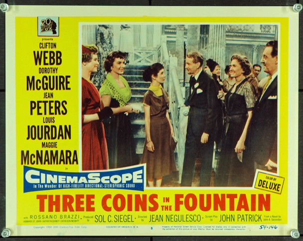 THREE COINS IN THE FOUNTAIN (1954) 2558 Movie Poster  Lobby Card  Louis Jourdan  Dorothy McGuire  Jean Peters  Clifton Webb  Jean Negulesco