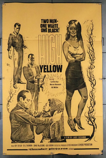 HIGH YELLOW (1965) 3326  Movie Poster  Race Exploitation 27x41 One-Sheet  Larry Buchanan Original Thunder Pictures Style A One Sheet Poster (27x41).  Folded.  Very Good Condition  Theater Used