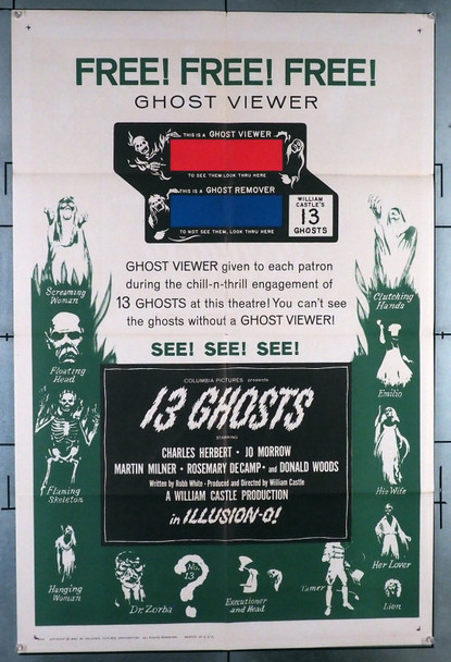13 GHOSTS (1960) 3340  Movie Poster (27x41) William Castle  "Ghost Viewer"  One-Sheet  Original Columbia Pictures Style A One Sheet Poster (27x41). Folded  Very Fine Condition