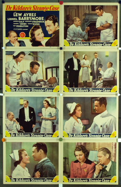 DR. KILDARE'S STRANGE CASE (1940) 7867 Movie Lobby Cards  Lew Ayres  Lionel Barrymore  Laraine Day  Harold S. Bucquet Original MGM Lobby Card Set (11x14). Very fine plus condition.