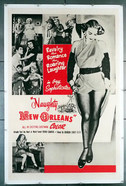 NAUGHTY NEW ORLEANS (1954) 10635  Movie Poster (27x41)  Racy Exploitation Poster with Strippers!  Linen-Backed Original Rebel Pictures One-Sheet Poster (27x41).  Style "C."  Linen-Backed  Fine Plus Condition